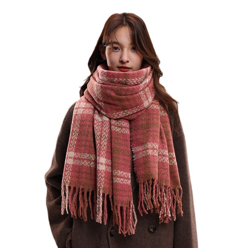 Écharpe à carreaux, célébrité féminine, sensation haut de gamme, cachemire, mode automne hiver, épaisse et chaude_voghion.com