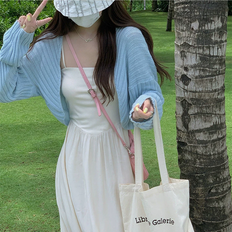 Knitted cardigan, spring jacket, thin cloak, short long-sleeve, lifting effect