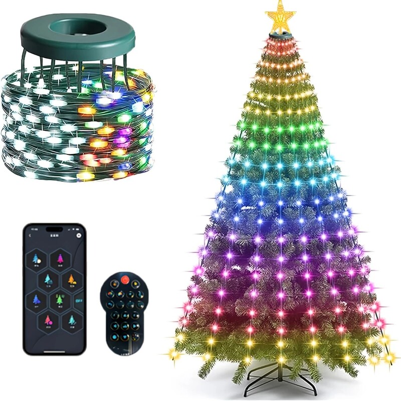 国境を越えたクリスマスツリーの明かりは幻の色をつけて皮の線の明かりの祝日の雰囲気の明かりのbluetooth APP知能のクリスマスツリーの明かりを制御します。|undefined