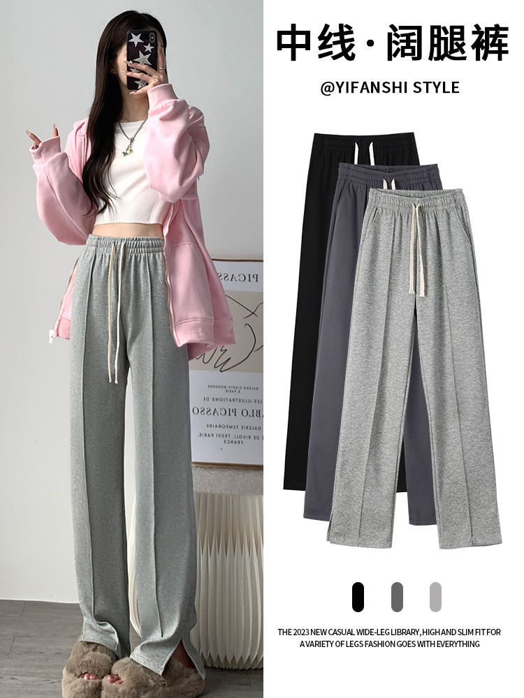 Pantalones de piernas anchas de primavera y otoño de 2025 nuevos pantalones deportivos casuales de tamaño pequeño gris