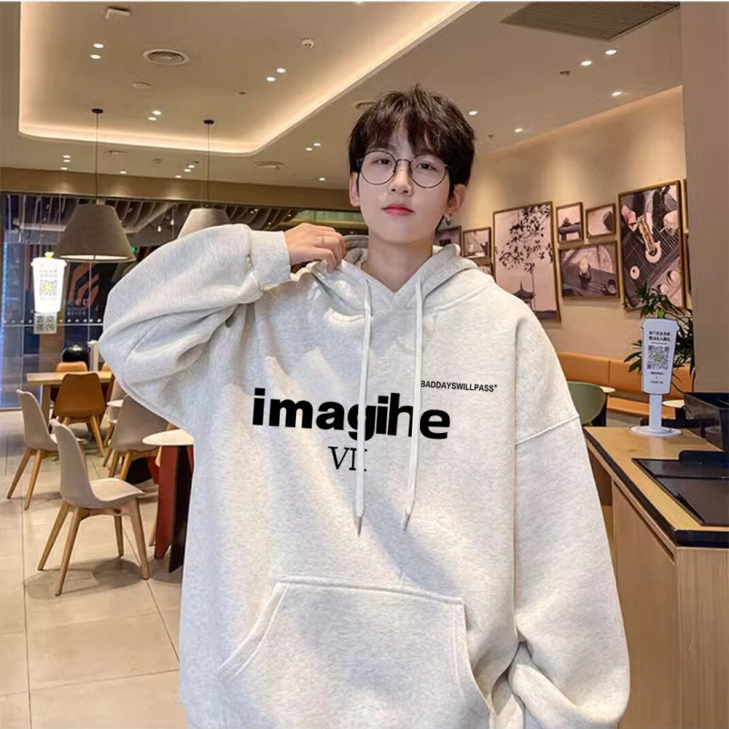 fleece-lined Thickened Super Warm Casual Sports Boyfriend Style Sweater Men's and Women's Same Style American Letter Printed Hooded Pullover