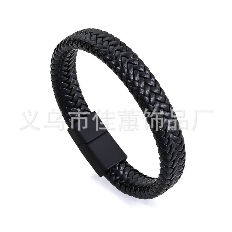 Hot-Selling European and American Bracelets, Popular Hand Jewelry, Black Braided Pu Leather Bracelets, European and American Fashion Men's Bracelets, Women's Bracelets