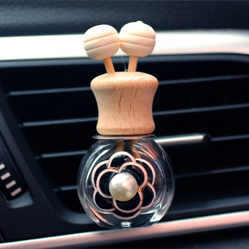 Aire acondicionado de coche, clip de salida de aire, flor de perla, botella de aromaterapia, perfume de coche, botella vacía de vidrio, accesorios de coche, decoración femenina