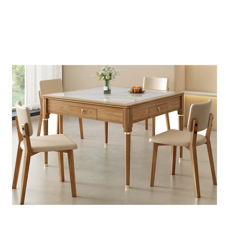 Moderno y simple, completamente automático, tablero de roca de madera maciza, máquina de mahjong, mesa de comedor, mesa de mahjong eléctrica doméstica de estilo crema de doble uso