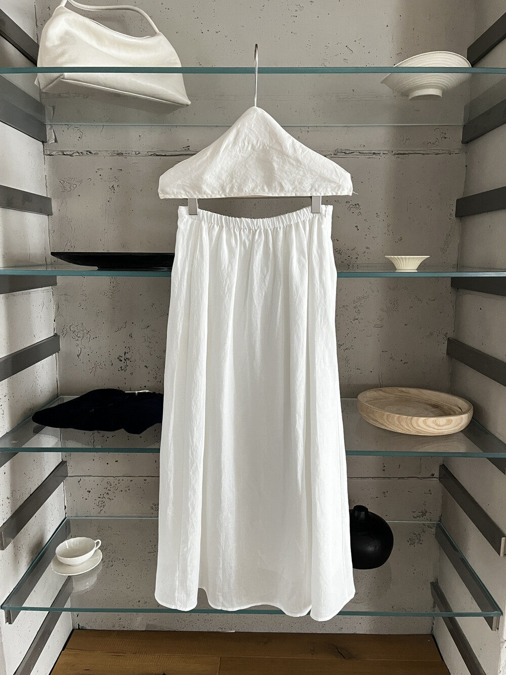 Set váy hai dây và chân váy maxi linen phong cách Hàn Quốc — Sling trắng, Trắng nửa váy chi tiết 8