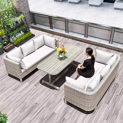 Creativa silla de caña al aire libre sofá doble muebles de caña balcón anti-tejer mesa de jardín mesa y silla combinada mesa de té patio