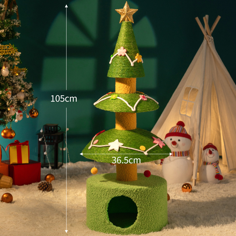 クリスマス猫クライミングフレーム、猫の巣、猫の木、冬用ベルベット猫フレーム、小型、スペースをとらない、サイザル麻の耐摩耗性猫スクラッチポール|undefined