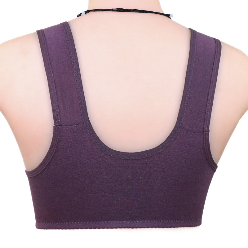 Middle-aged and elderly bra front buckle underwear new women's soft cotton plus size wireless vest-style glossy underwear for women