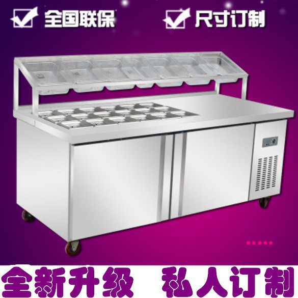 Mesa de fresco ranurada mesa de ensaladas congelador comercial bar de agua pizza refrigeración frutas congelador de exhibición