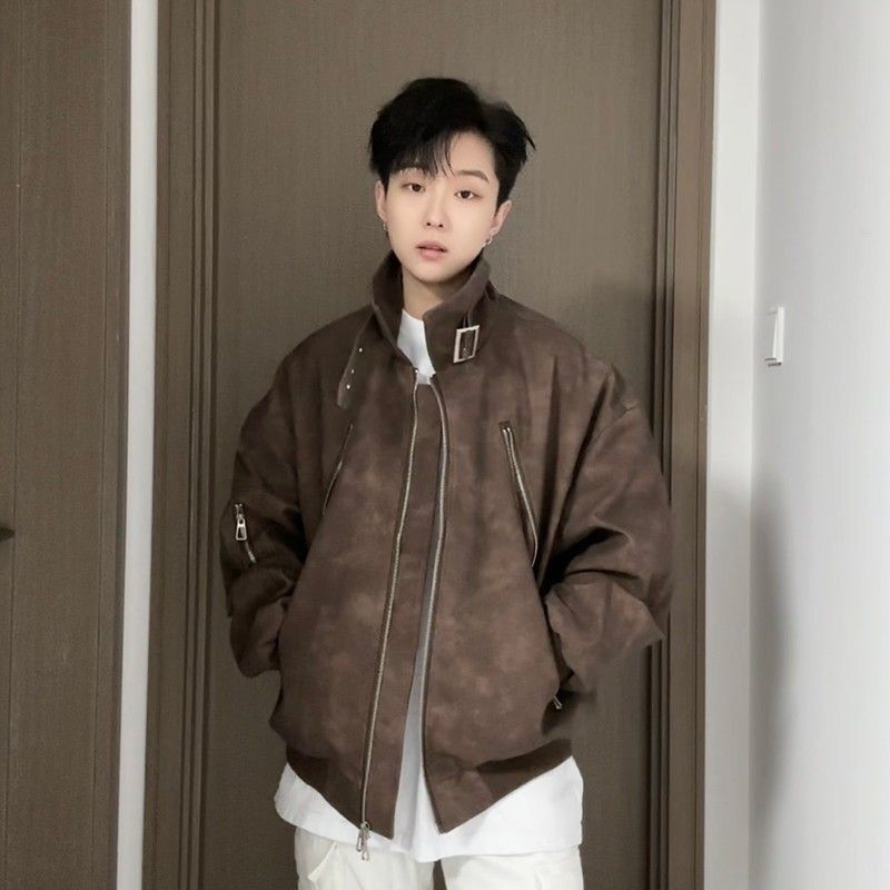 Korean Style New Workwear Jacket for Men and Women, Spring and Autumn American Zipper Retro Bomber Jacket, Motorcycle Jacket, Couple Wear