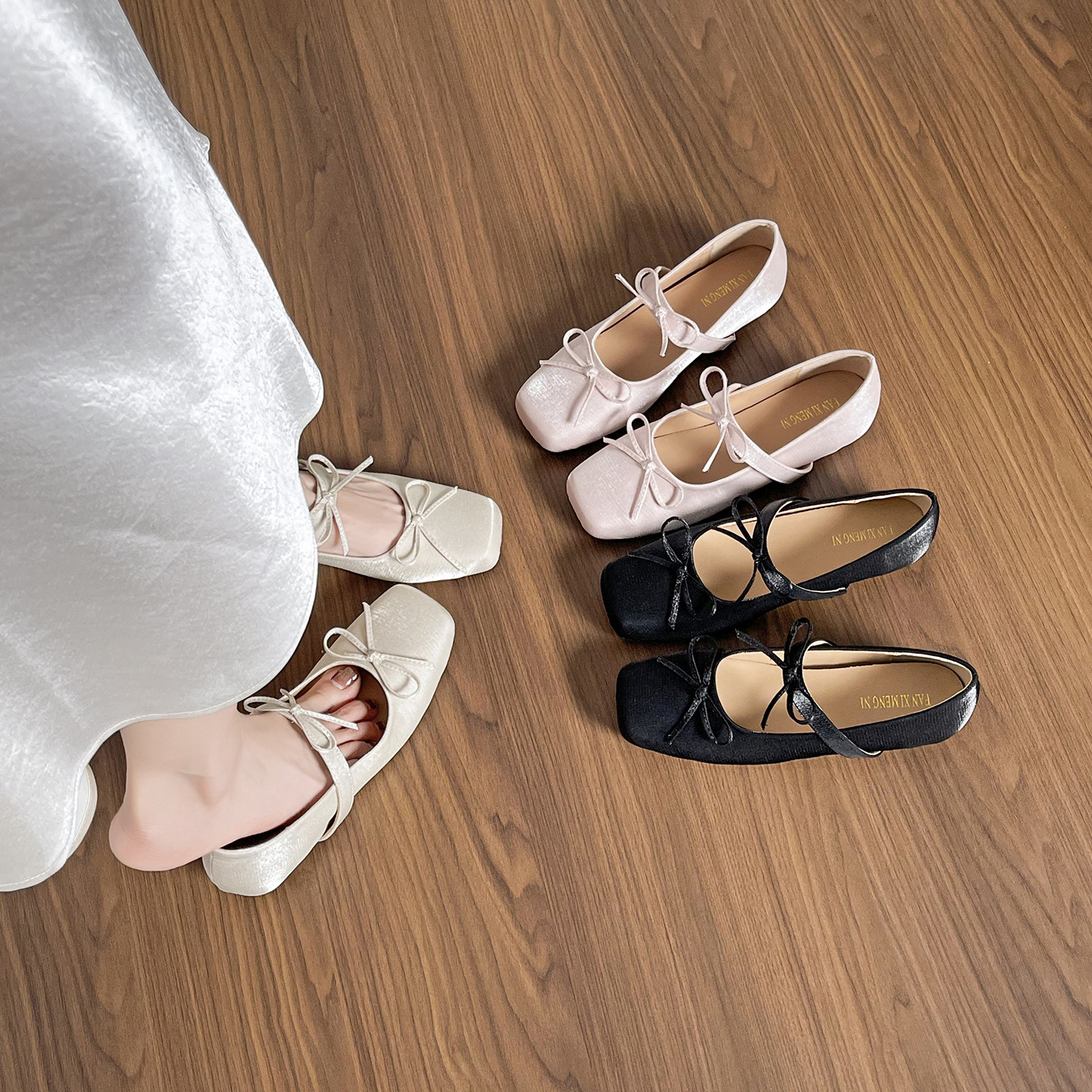 3217-1 Mary Jane French-Style Height-Increasing Ballet Pointed-Toe Half-Slippers with Bow and Single Strap Shoes