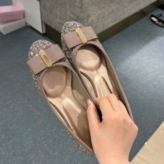 Diana同款蝴蝶结亮片玛丽珍鞋2025年春秋新款浅口圆头单鞋女平底