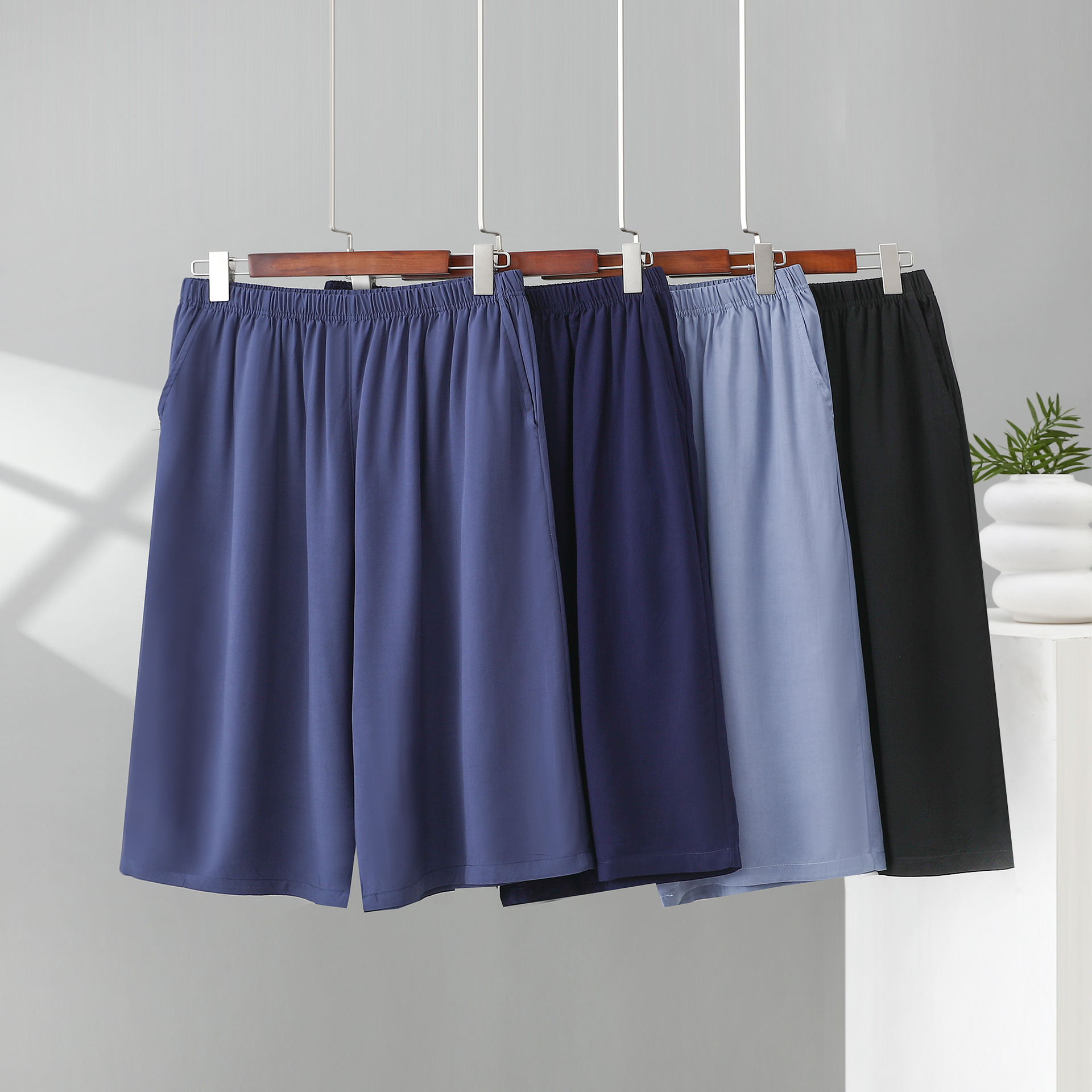 Men's Cotton Loose Casual Pocket Shorts, Versatile Sports Shorts, Summer Solid Color Thin Home Shorts