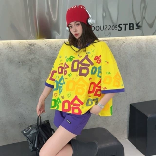 夏季趣味彩色哈哈印花个性显瘦宽松休闲短款小个子短袖T恤女1001