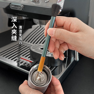 Hand Grinding Bean Machine Cleaning Brush Coffee Brush Bar Brush Soft Brush Aluminum Handle Brush Double Head Coffee Powder Cleaning Brush