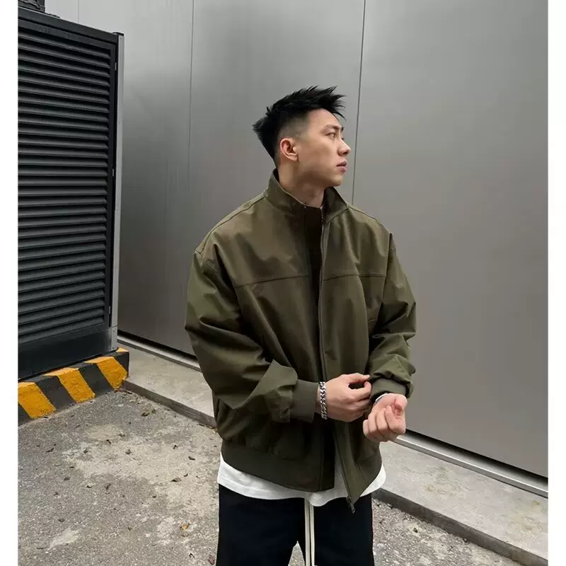 宽松型翻领常规款青少年长袖潮军绿色美式短款立领飞行员夹克男