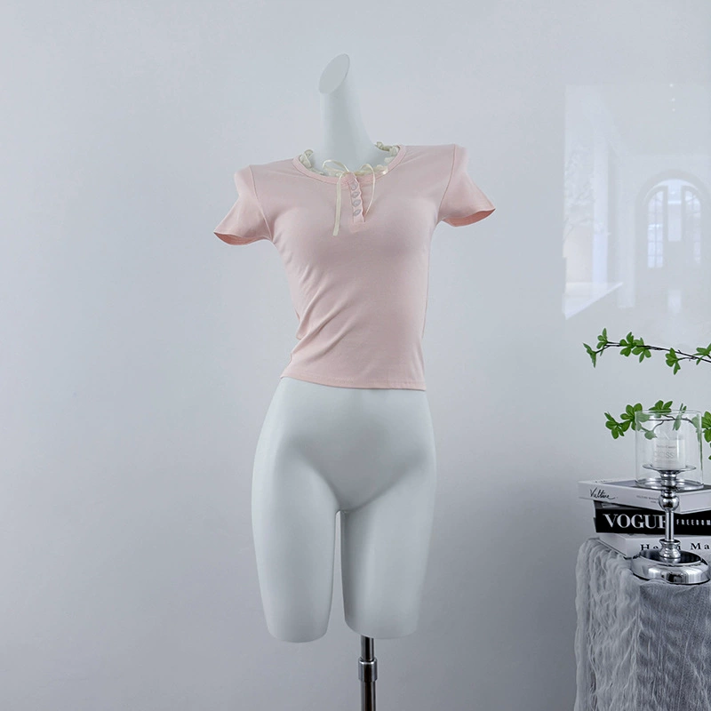 Реальный снимок чистого желания, милый стиль, розовая футболка на правое плечо на шнуровке для женщин, летний короткий сексуальный топ из двух частей