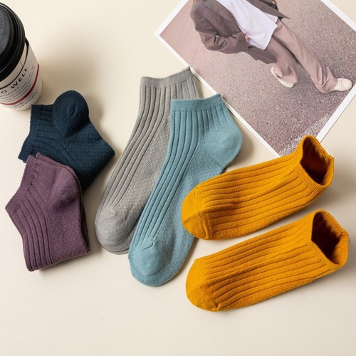 Spring and summer socks for men wholesale cotton Xinjiang long-staple cotton solid color double-needle boat socks street stall supply factory