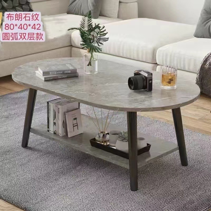 80CM 브라운 스톤 패턴 더블 레이어 커피 테이블