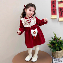 拜年服女童中国风连衣裙冬季2025新款儿童冬装女宝宝新年喜庆裙子