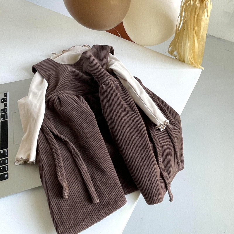 Gonna in velluto a coste autunno nuova edizione coreana con cinturino per bambini Set da due pezzi con fondo casual ampio e versatile per ragazza_voghion.com