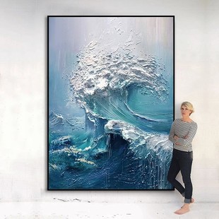 Hand-painted three-dimensional oil painting wave mind sea hallway background wall decorative painting modern living room dining room abstract hanging painting
