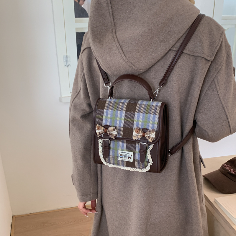 Bolsas de hombro a cuadros coreanos para niños y niñas, bolsas de hombro para niñas, bolsas escolares de estilo inglés, comercio exterior transfronterizo