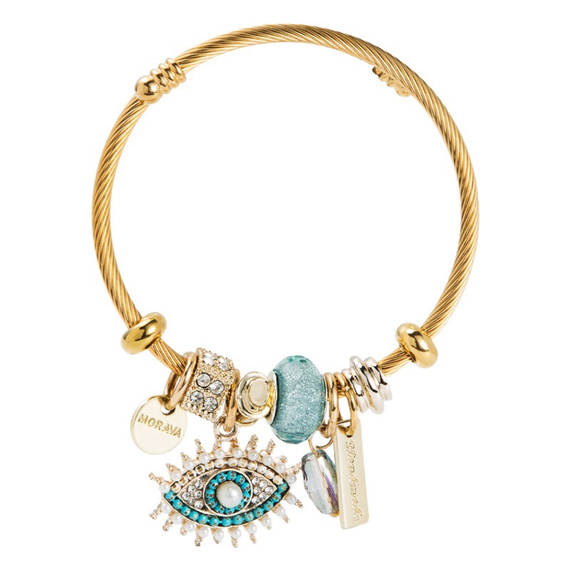 Pulsera DIY con colgante Ojo del Diablo, chapado en oro, moda europea y americana, temperament mujer