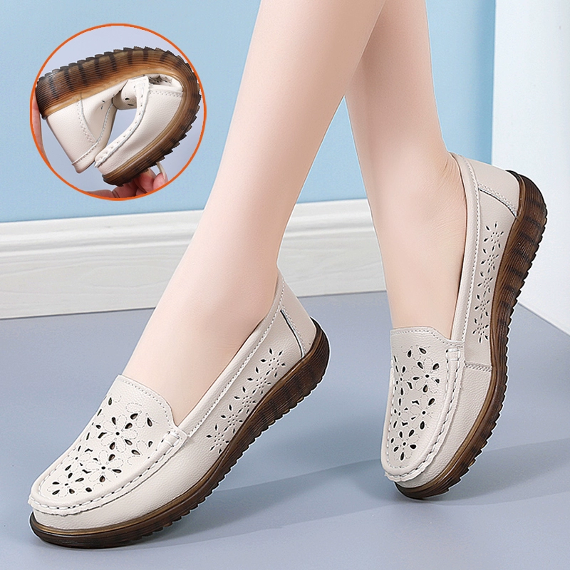 Летние дышащие полые туфли-бини для женщин, туфли для мам среднего и пожилого возраста на мягкой подошве, на толстой подошве и на плоской подошве, сандалии с отверстиями в стене.