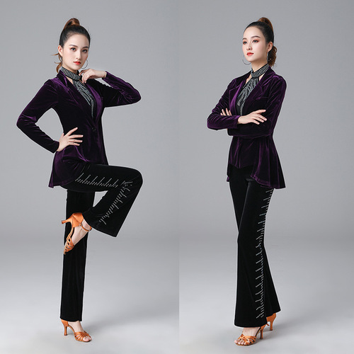 Forest Knight Latin Dance Jacket Cardigan Women's Top Gold Velvet Small Suit Temperament Spring and Autumn New Modern Dance Wear