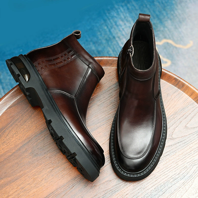 Новые кожаные короткие сапоги мужские сапоги с толстой подошвы новая европейская и американская обувь Chelsea fan обувь бизнес ретро высокие сапоги