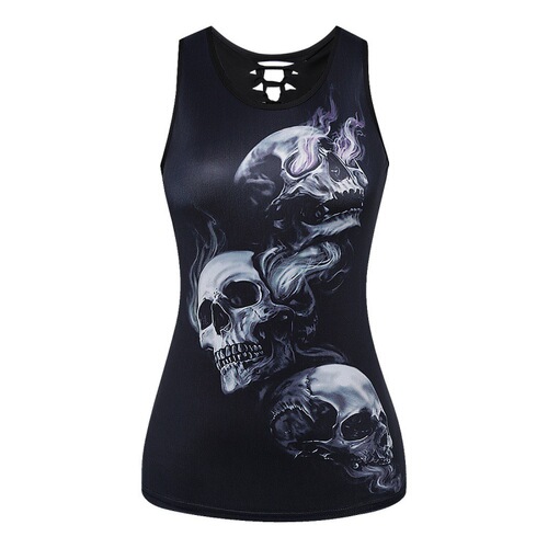 Cross-border foreign trade eaby hot-selling rose skull head digital printing back slimming women's breathable base shirt