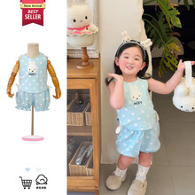 卡通兔子可爱波点套装 2026女童夏季毛绒立体公仔短裤背心两件套