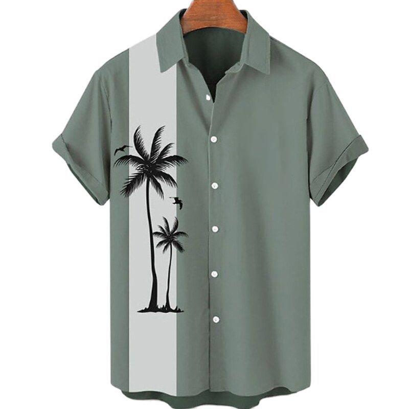 Estación independiente transfronteriza europea y americana nueva camisa para hombre impresión digital 3D Hawaii blusa casual de manga corta a rayas anchas