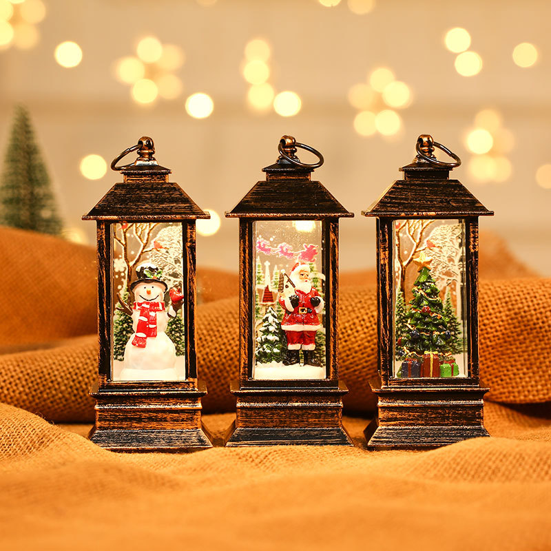 Christmas decorations old man snowman interior resin brushed gold small oil lamp hotel KTV scene layout luminous pendulum