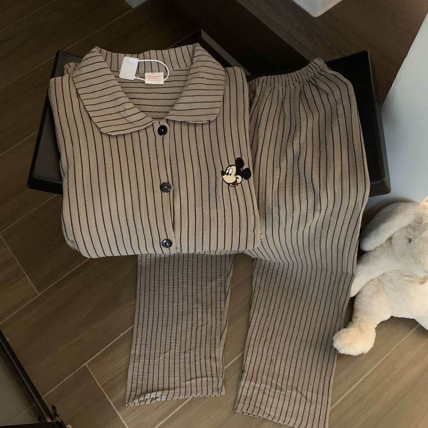 Couple Pajamas Spring and Autum New Thin Loose Japanese Style Style Lazy Style Cartoon Men's Stripesd Two-Piece Home Clothes