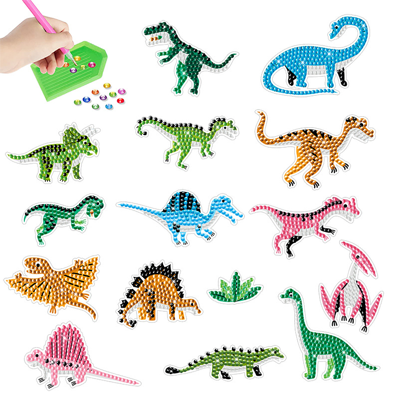 Venta caliente de dibujos animados de dinosaurio pintura de diamantes pegatinas gratis pegatinas de bricolaje pegatinas de pared de ladrillo pegatinas hechas a mano de los niños decorativos diamante redondo