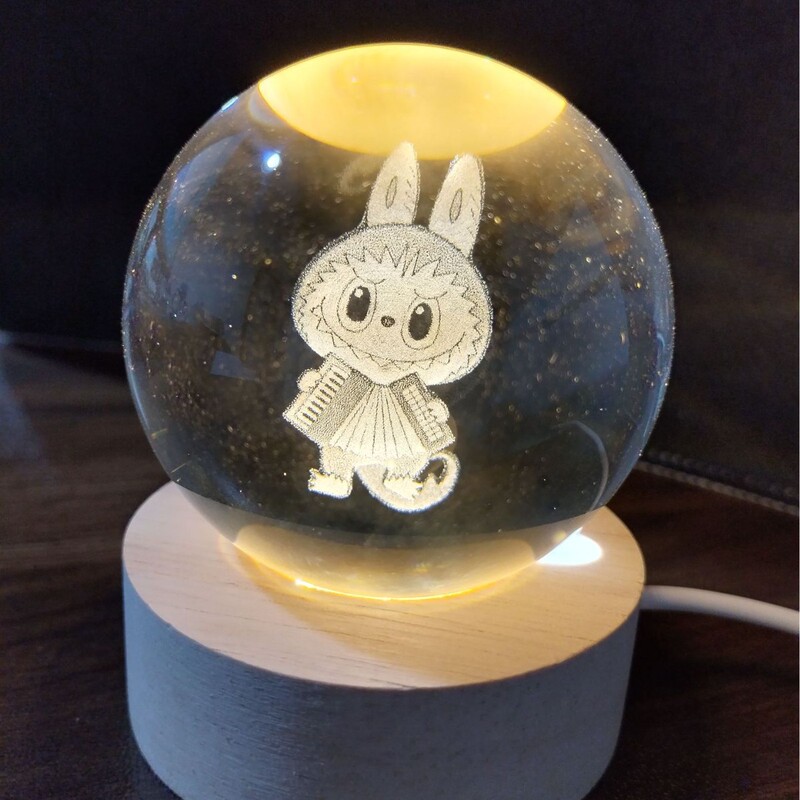 Labubu のさまざまなクリスタルボールナイトライトクリエイティブ発光装飾品デスクトップフィギュアギフト漫画かわいい|undefined