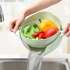 Kitchen household vegetable washing magic double-layer rotating drain basket vegetable basin plastic basin drain basket fruit plate rice washing basin
