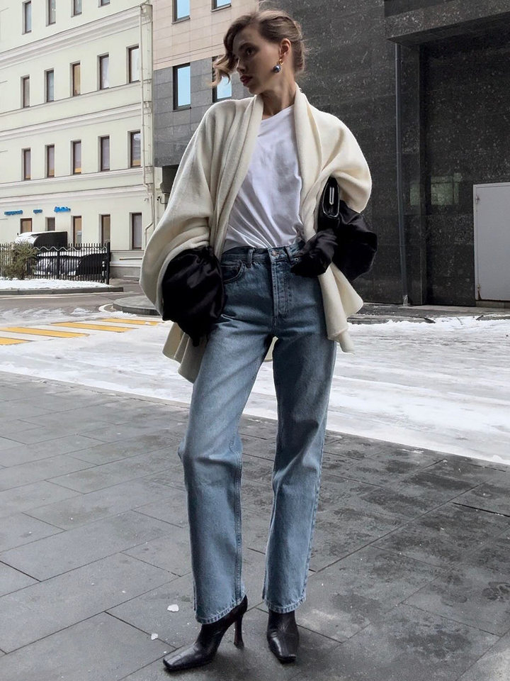 Quần jeans nữ ống đứng lưng cao phong cách thanh lịch, chất cotton nguyên chất ôm dáng — màu xanh chi tiết 19