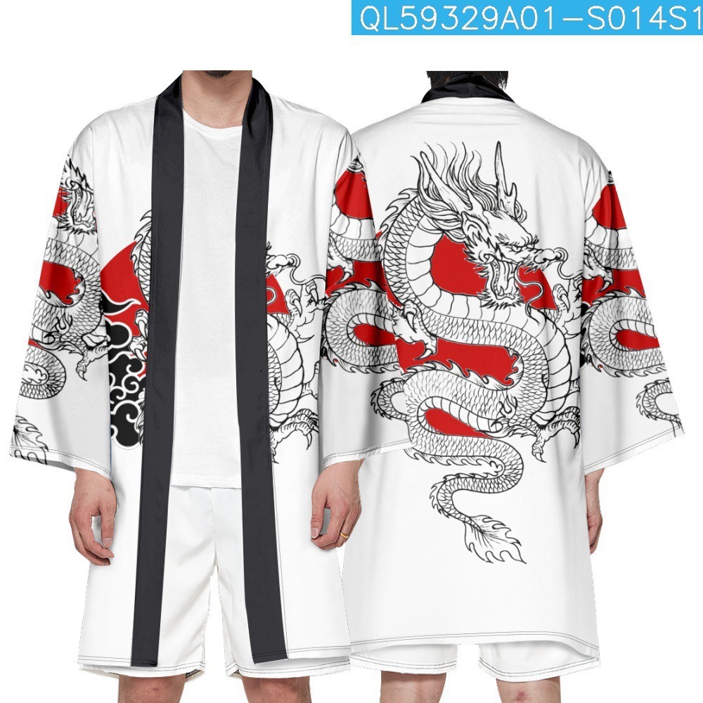 Mid-length kimono robe/cardigan/cape/haori 3D digital printing trendy niche design with dragon, phoenix and crane patterns