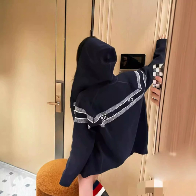 Элегантный двусторонний кашемировый кардиган с жаккардовым узором, модная вязаная куртка с капюшоном для женщин, легкая и теплая.