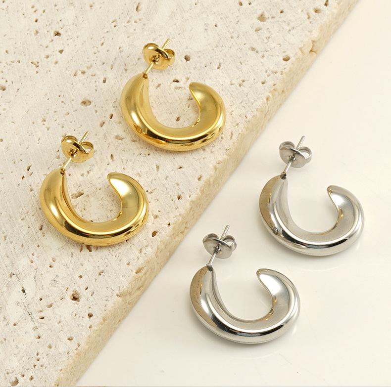 Stainless Steel Material U Shape Pattern 1 Pair Retro U Shape Plating Stainless Steel 18k Gold Plated Ear Studs