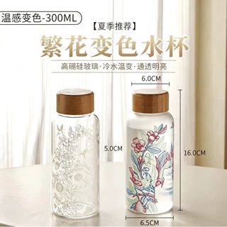 高硼硅感温变色玻璃杯大容量耐高温烤花冷萃杯子带盖便携运动水杯