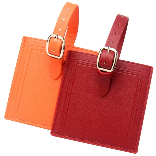 Luxurious Square Leather Luggage Tag with Hidden Design, Blank Plain Hang Tag for Airplane Luggage Identification