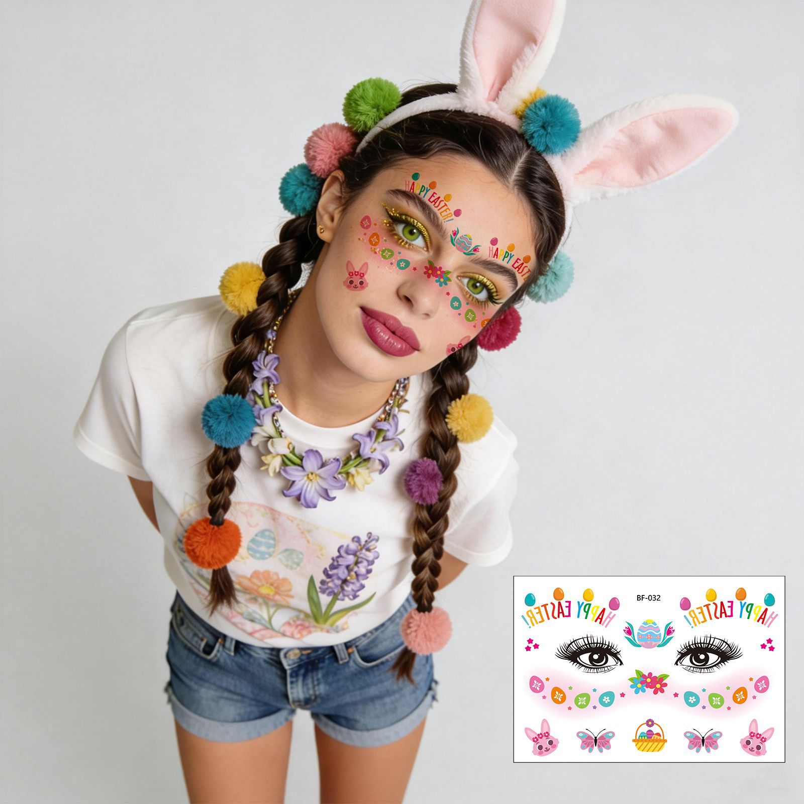 Tatuajes Temporales Faciales de Pecas de Pascua Papel de Transferencia de Agua Impermeable para Fiesta