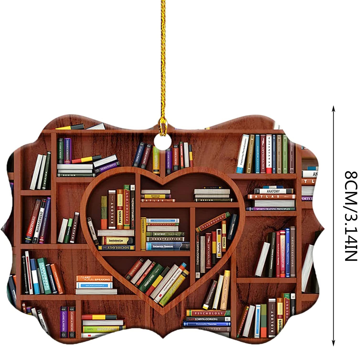Nuevos productos transfronterizos en forma de corazón librería colgante de automóvil decoración de árbol de Navidad acrílico colgante 8cm