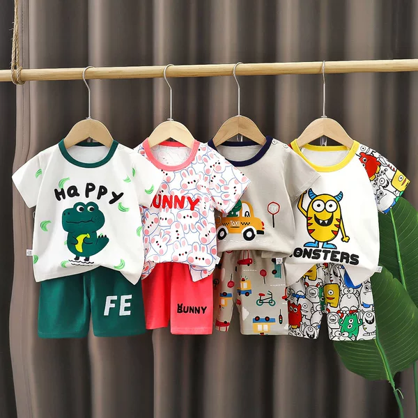 2026 Summer New Style Kidsren's Short-Sleeved Shorts Set Pure Cotton T-Shirt for Boys and Girls Thin Kidsren's Clothing Wholesale
