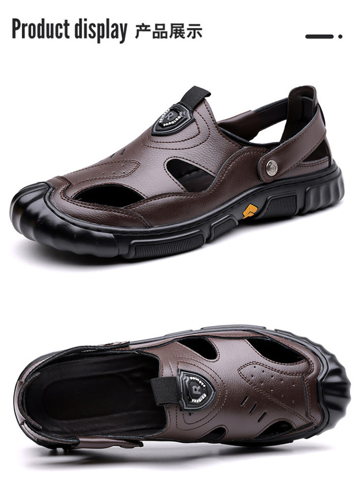 Giày sandal nam cỡ lớn mùa hè kiểu lười khoét lỗ đế mềm xỏ chân — Màu nâu, màu đen chi tiết 21