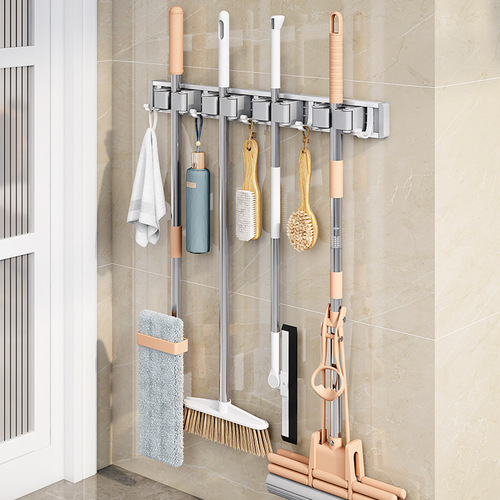 Space aluminum mop clip no punching factory wholesale mop holder broom hook household mop storage rack